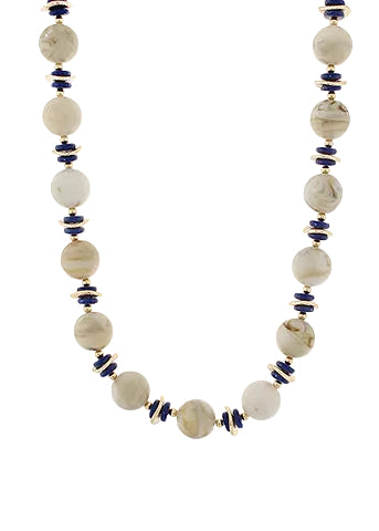 Marble Ball & Geo Disk Necklace - Beige/Navy