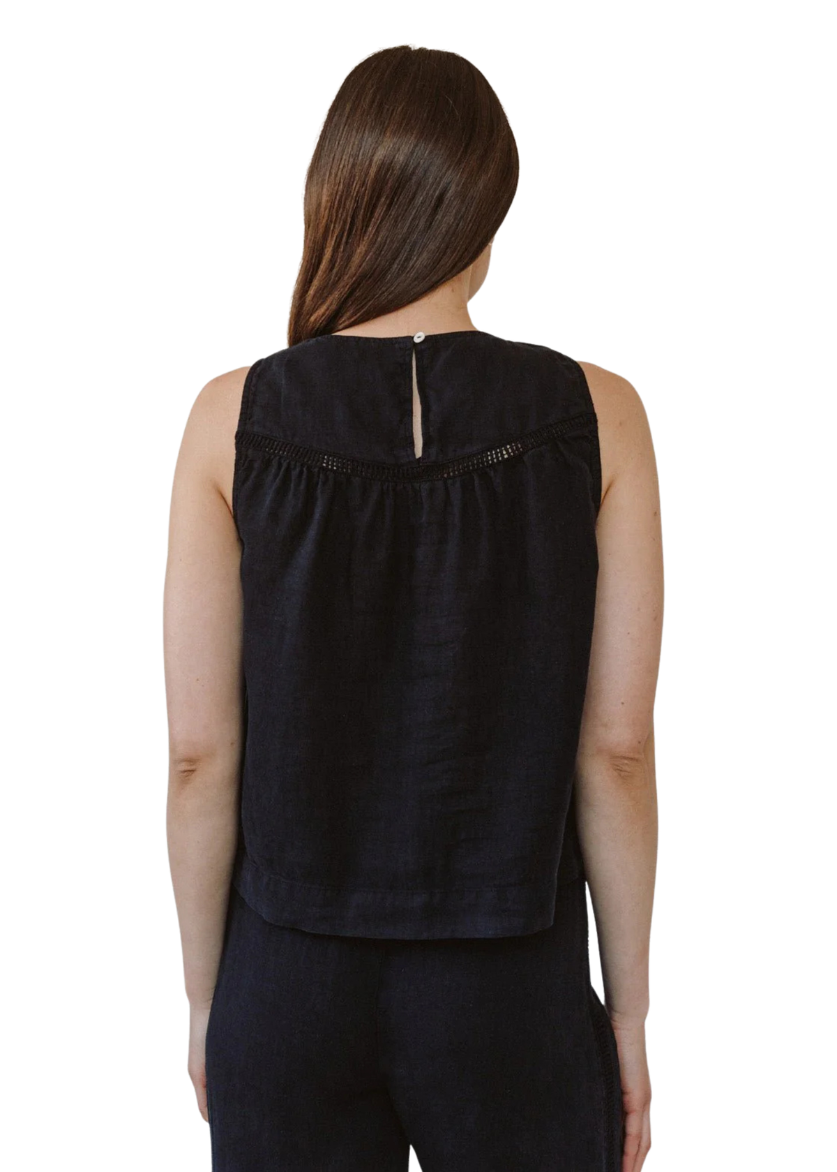 Sleeveless Trimmed Yoke Seam Top