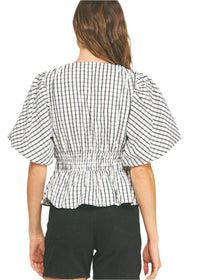 Checkered Puff Sleeve Blouse