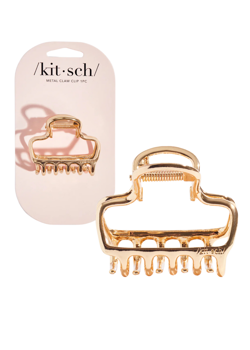 Metal Medium Open Shape Puffy Claw Clip-Gold