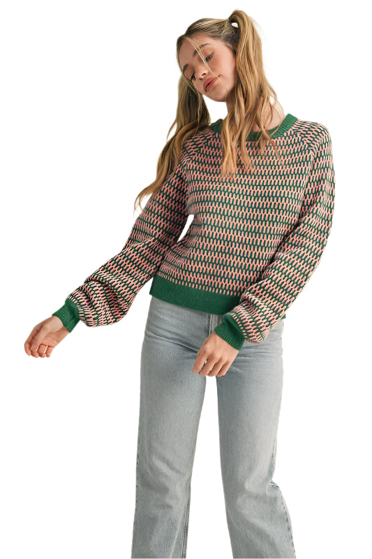 Geometric Stripe Knit Sweater