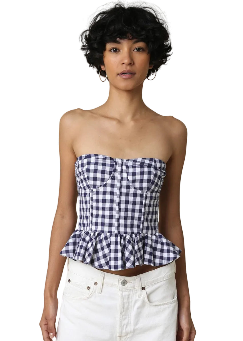 Christi Gingham Peplum Tube Top