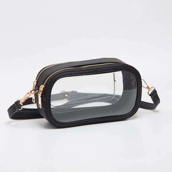 Double Zipper Oval Clear Game Day/Stadium Bag - Black