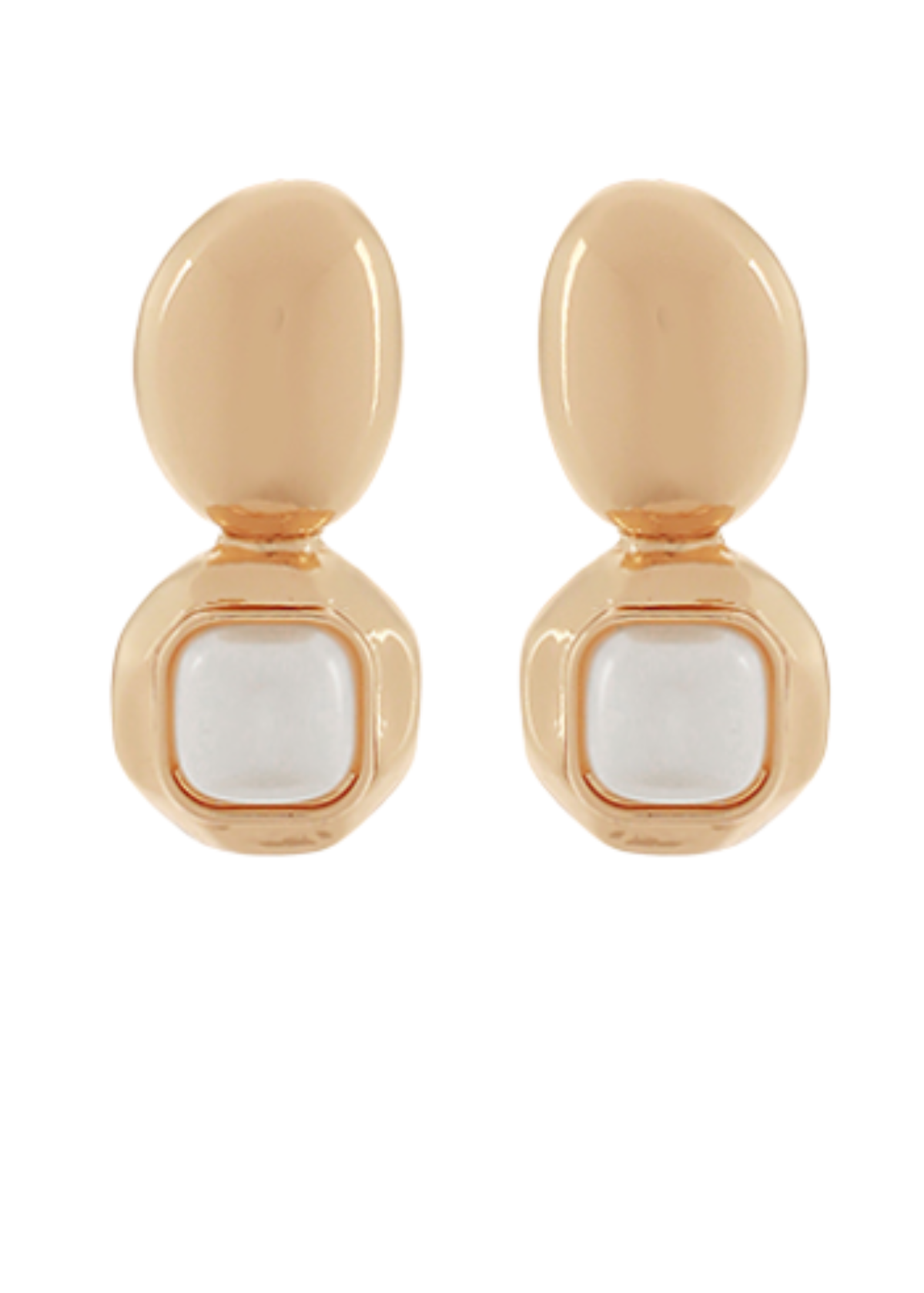 Square Dome Shape Stone & Oval Earrings