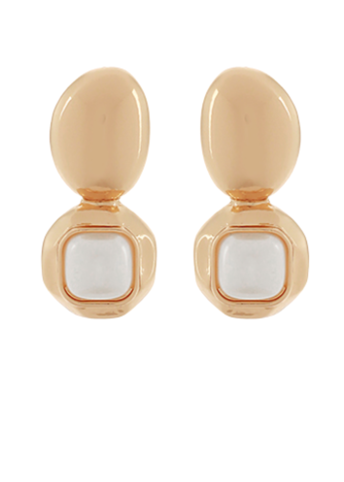Square Dome Shape Stone & Oval Earrings