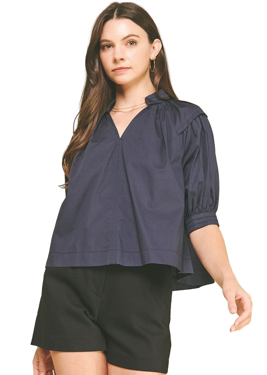 Balloon Sleeve V Neck Blouse