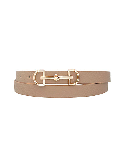 Horsebit Buckle Skinny Belt - Taupe