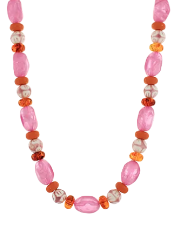 Mixed Shaped Resin & Ceramic Beads Necklaces-Fuchsia