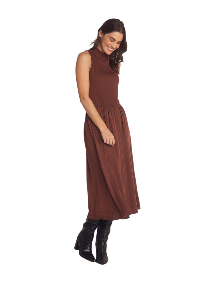 S/L Mock Neck Mixed Dress