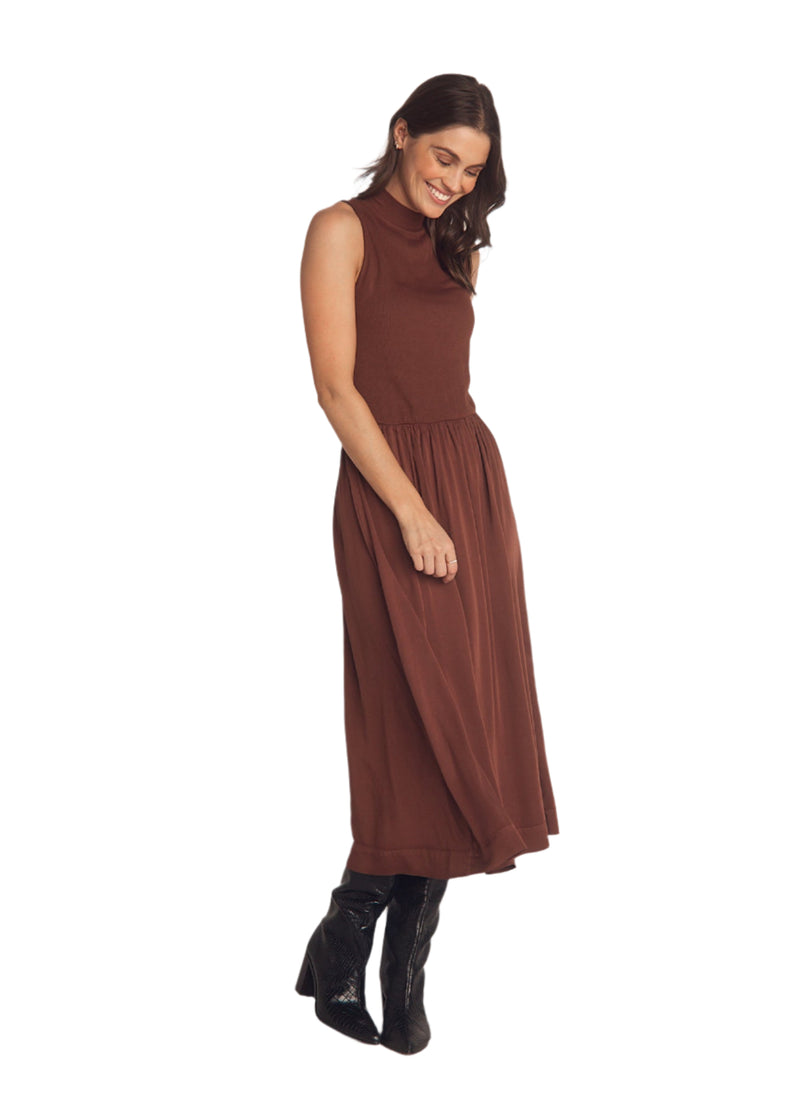 S/L Mock Neck Mixed Dress