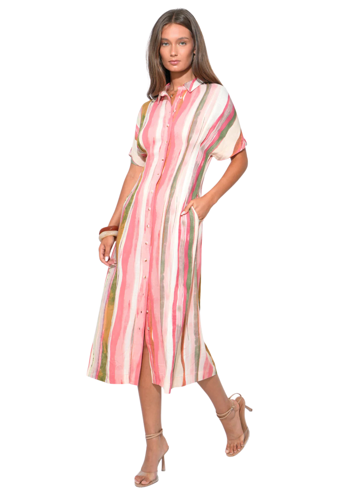 Heidi Button Up Stripe Midi Dress