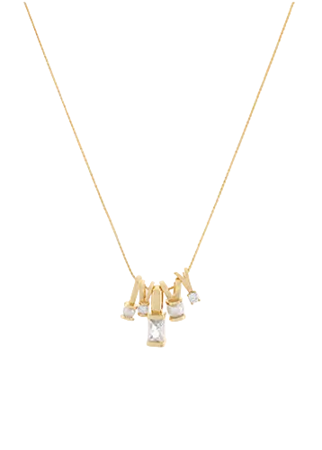CZ Baguette Multi Charm Necklace-Gold/Clear