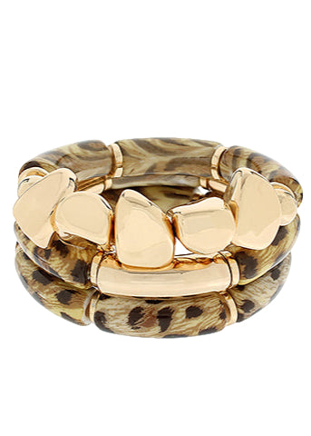 3 Row Pebble Shape & Cylinder Bracelet