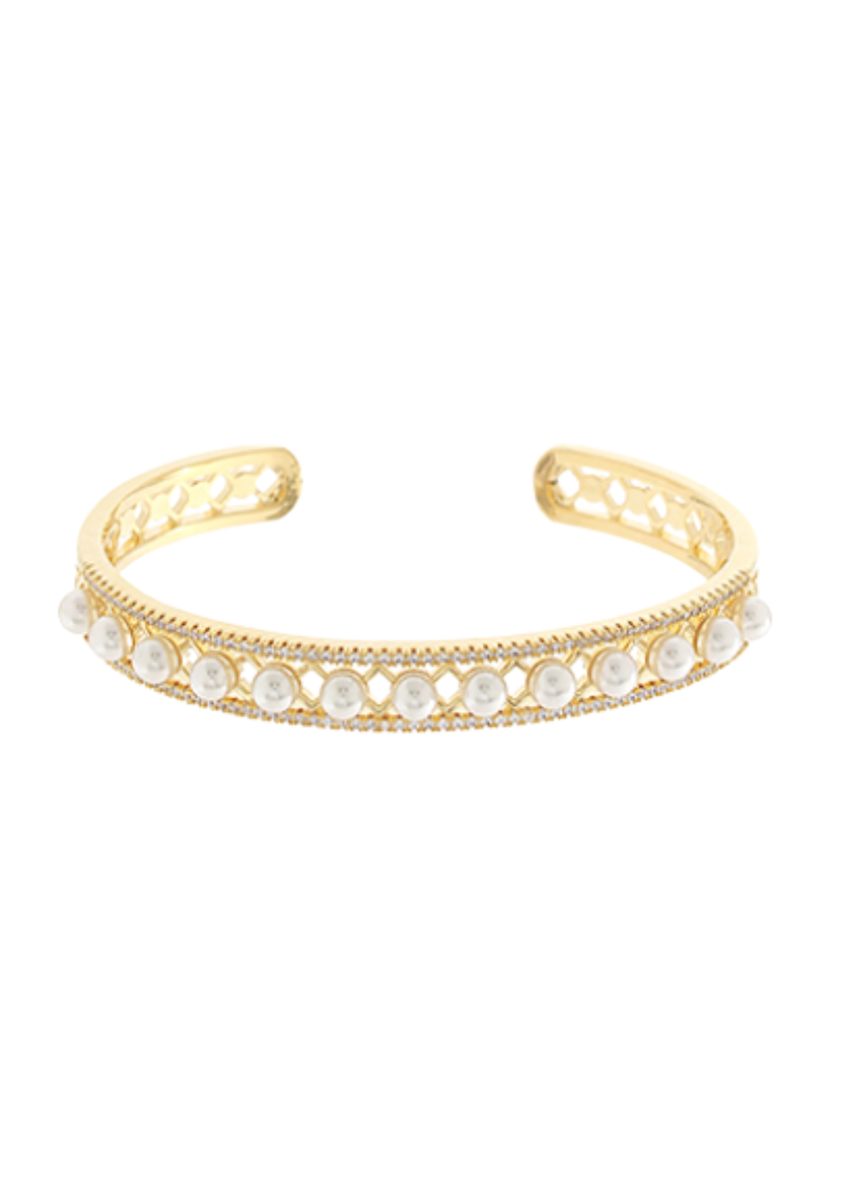 Pearl & CZ Double Layered Cuff Bracelet
