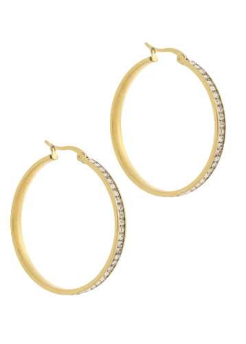 Pave Crystal Hoops-Gold/Clear