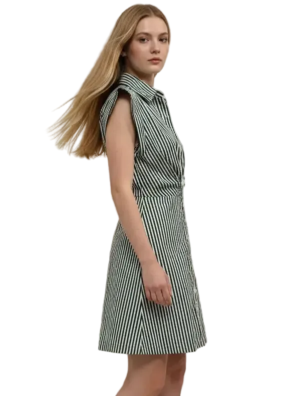 Stripe Cap Sleeve Button Down Mini Dress