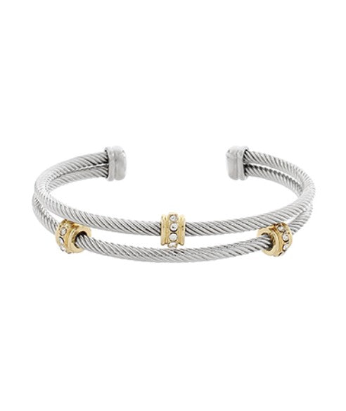 Cylinder Cable Cuff Bracelet - Two Tone