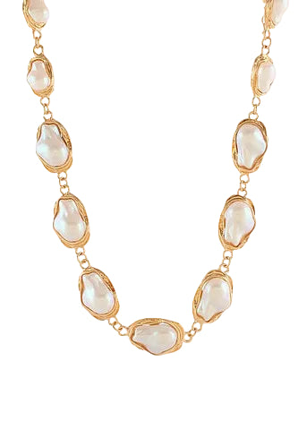 Organic Shape Pearl Link Necklace - Pearl/Gold