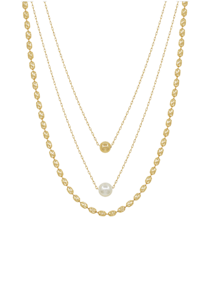 3 Layered Oval Chain & Pearl Necklace