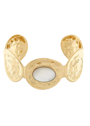MOP Linked Oval Cuff Bracelet-Gold