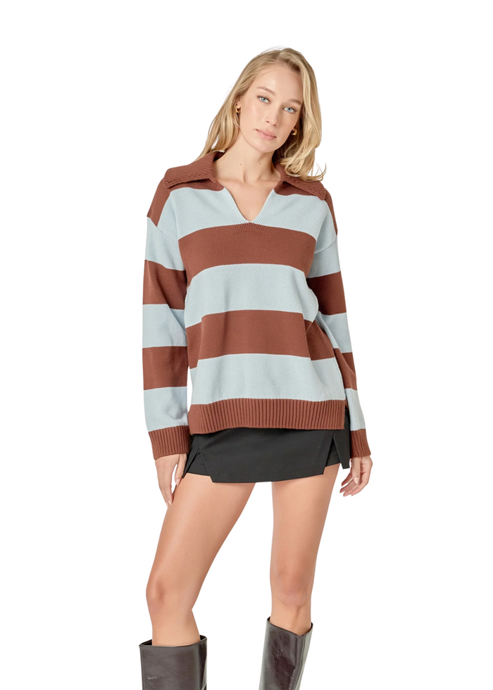 Stripe Rugby Collared Sweater