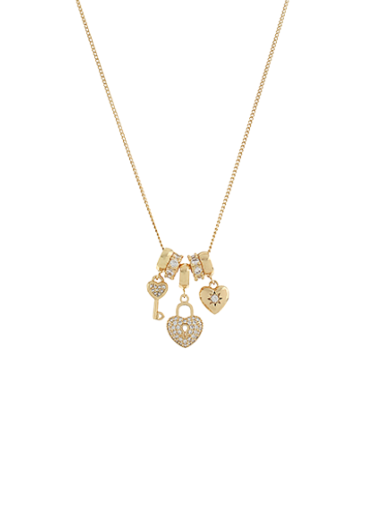 Pave Heart & Multi Charm Necklace