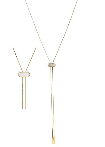 End Bar Pave Oval Adjustment Necklace - Gold