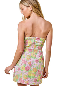 Floral Jacquard Strapless Mini Dress