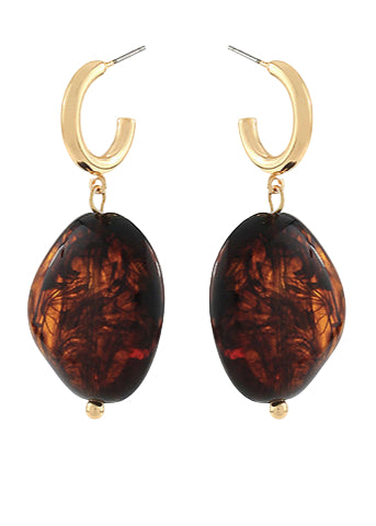 Geometric Oval Stone Dangle Earrings