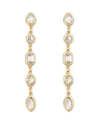Linear Teardrop & Multi Stone Earrings - Clear/Gold