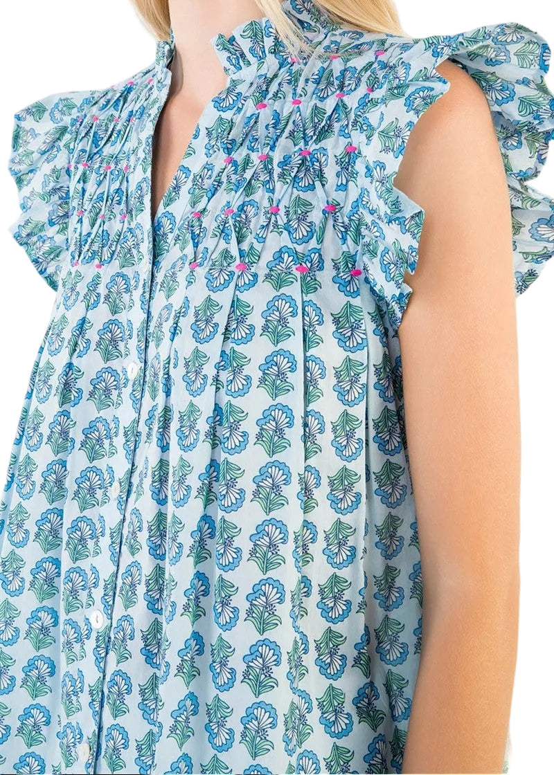 Flutter Sleeve Floral Pattern Top