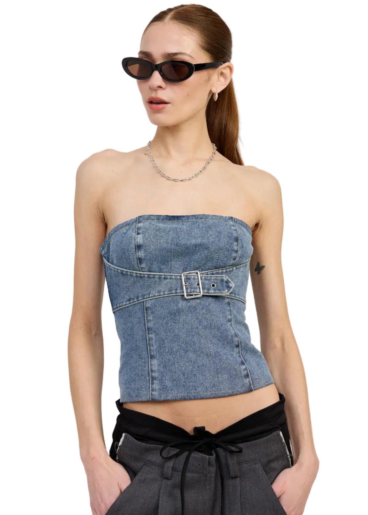 Cool for Kickoff Denim Bustier