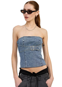 Cool for Kickoff Denim Bustier