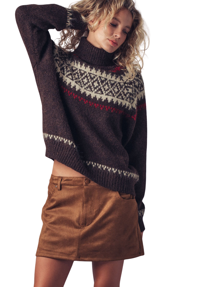 Nordic Fair Isle Wool Turtle Neck Sweater