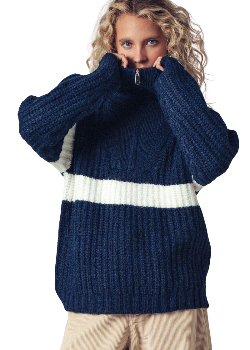Chunky Half-zip Sweater With Stripe
