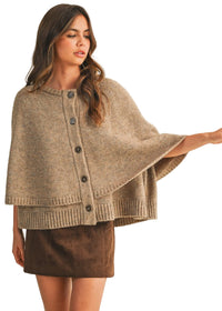 Button Closure Sweater Cape Cardigan