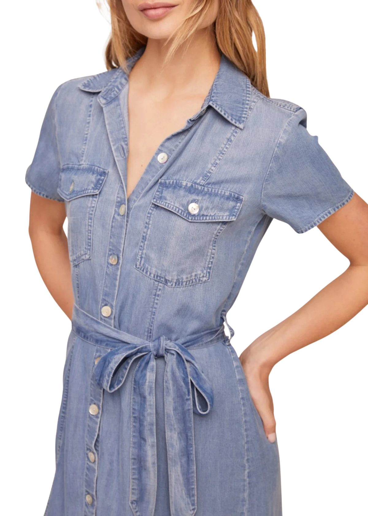 Short Sleeve Seamed Shirt Dress