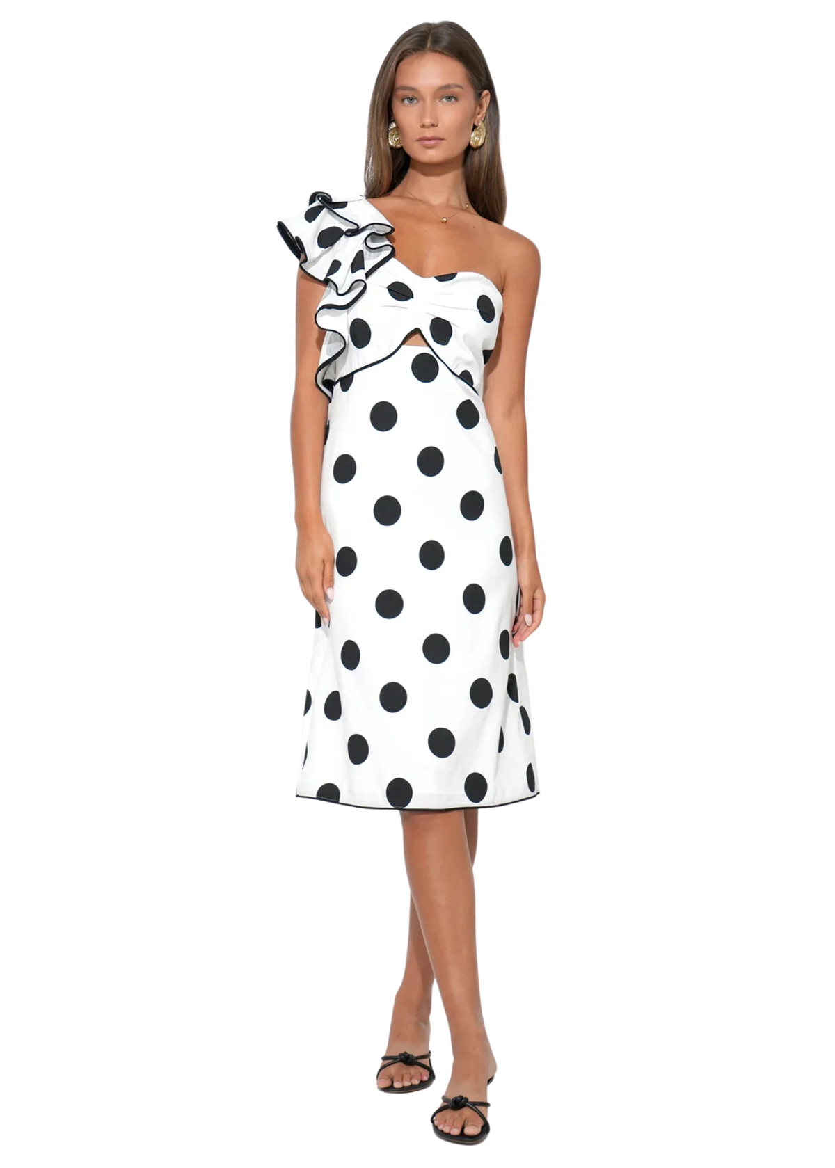 Cailyn One Shoulder Ruffle Midi Dress