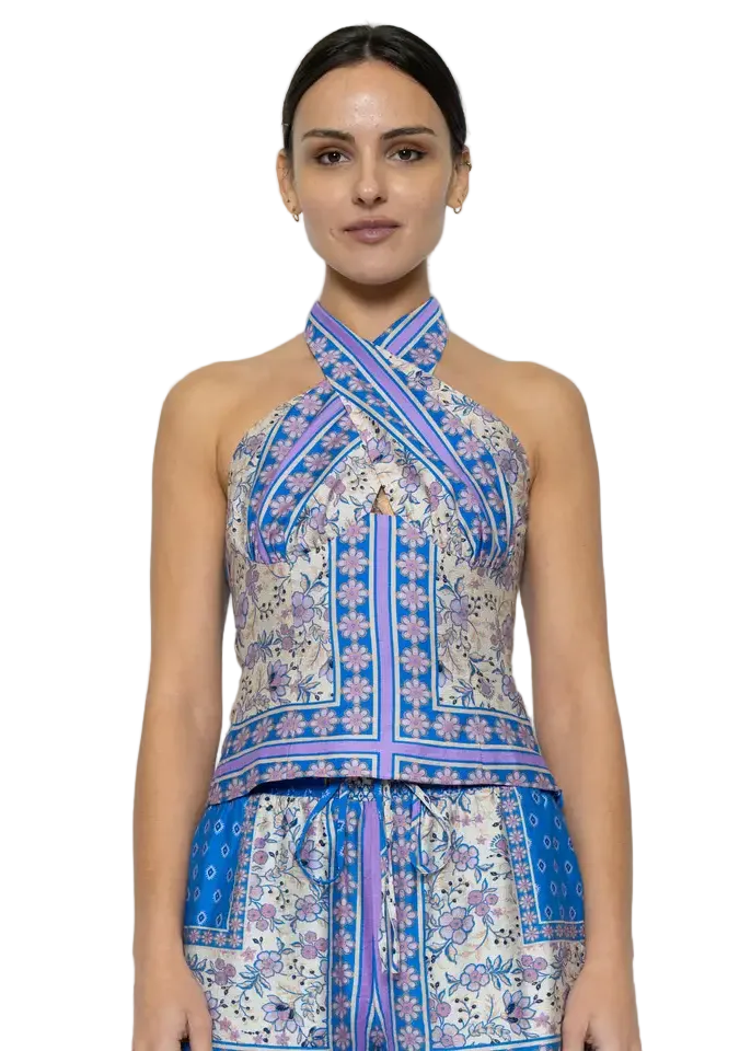 Floral Border Scarf Halter Top