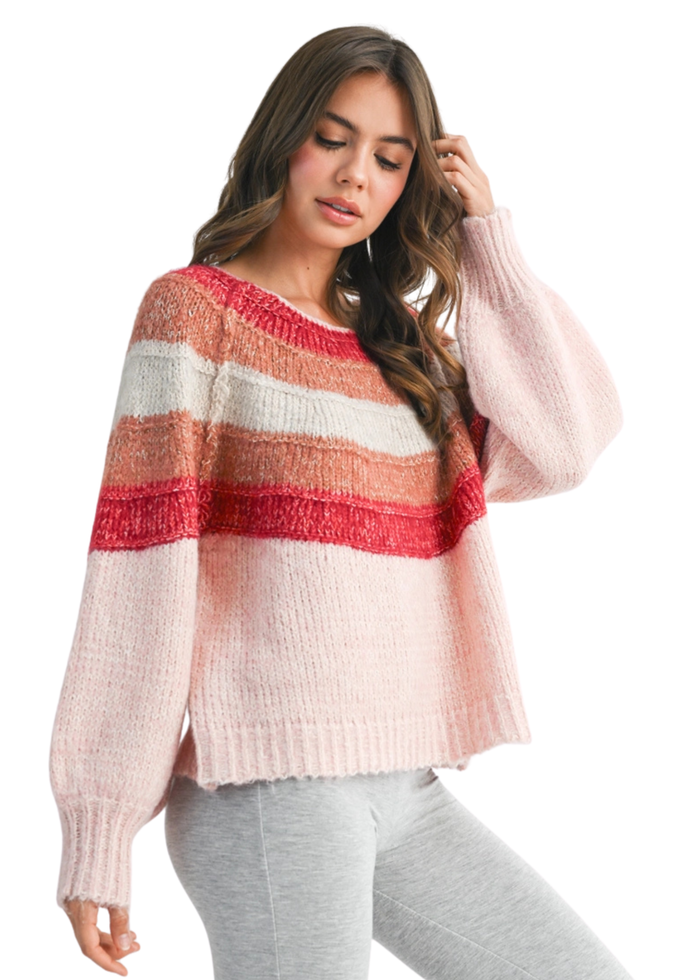 Striped Chunky Knit Pullover Sweater