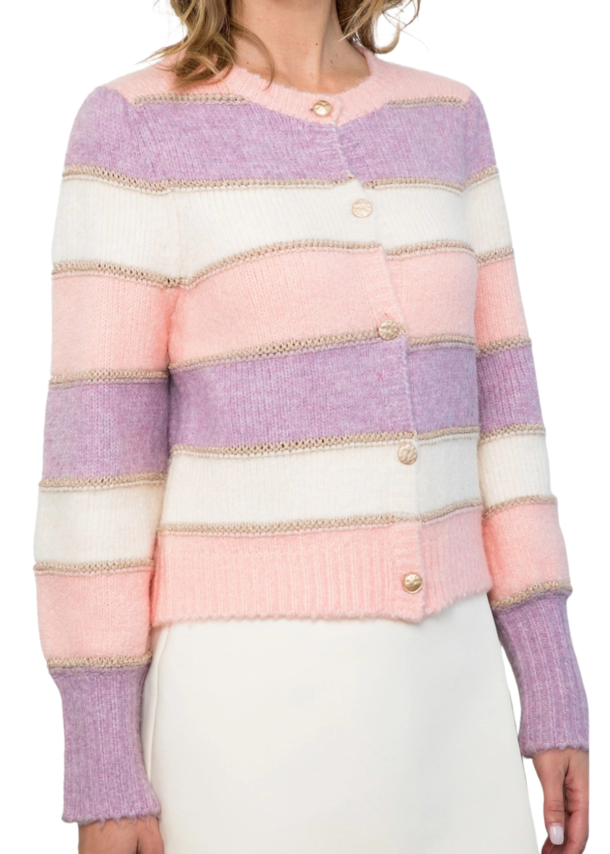 Colorblock Rib Knit Button Up Cardigan