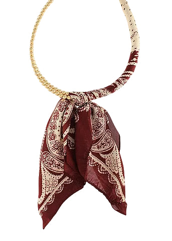 Scarf Wrapped Collar Necklace - Burgundy/Gold