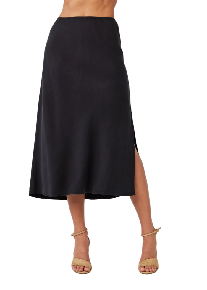 Side Slit Biax Maxi Skirt - Black