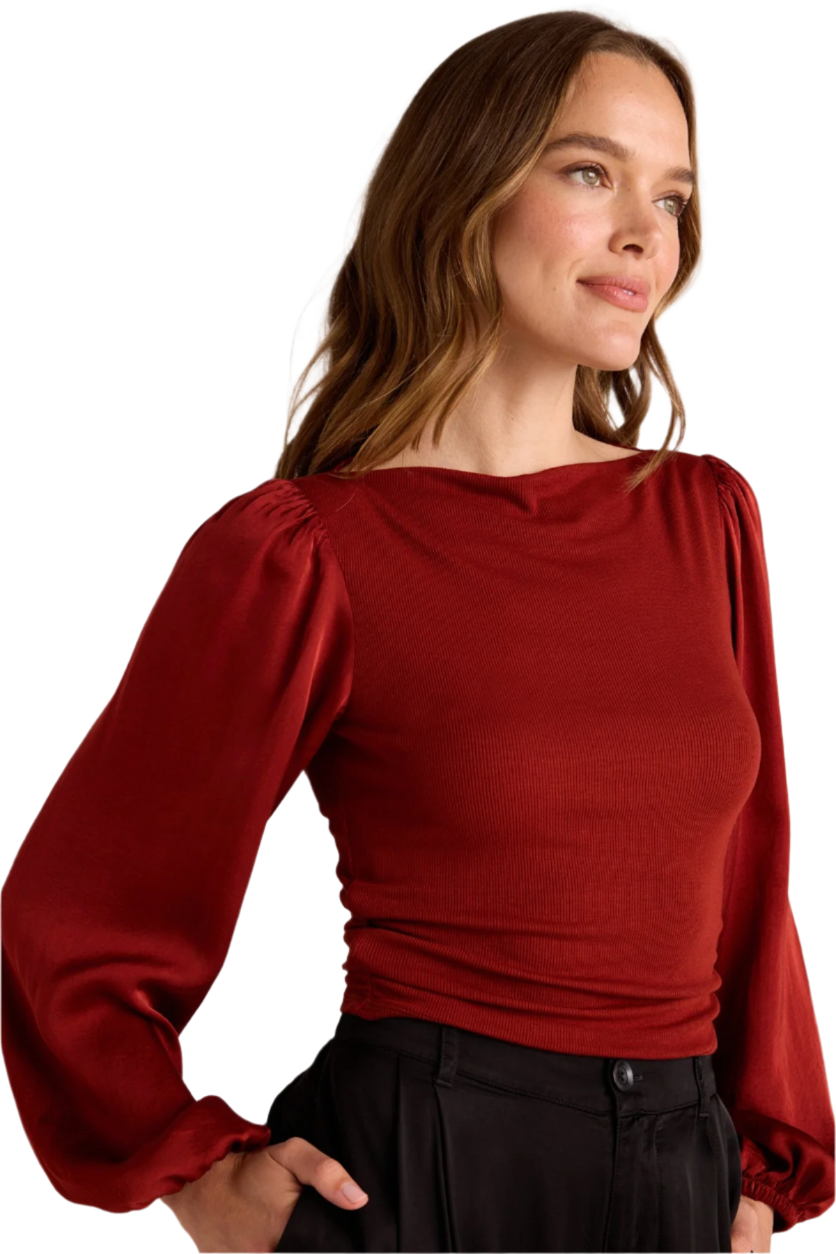 Ruched Waist Flowy Sleeve Top