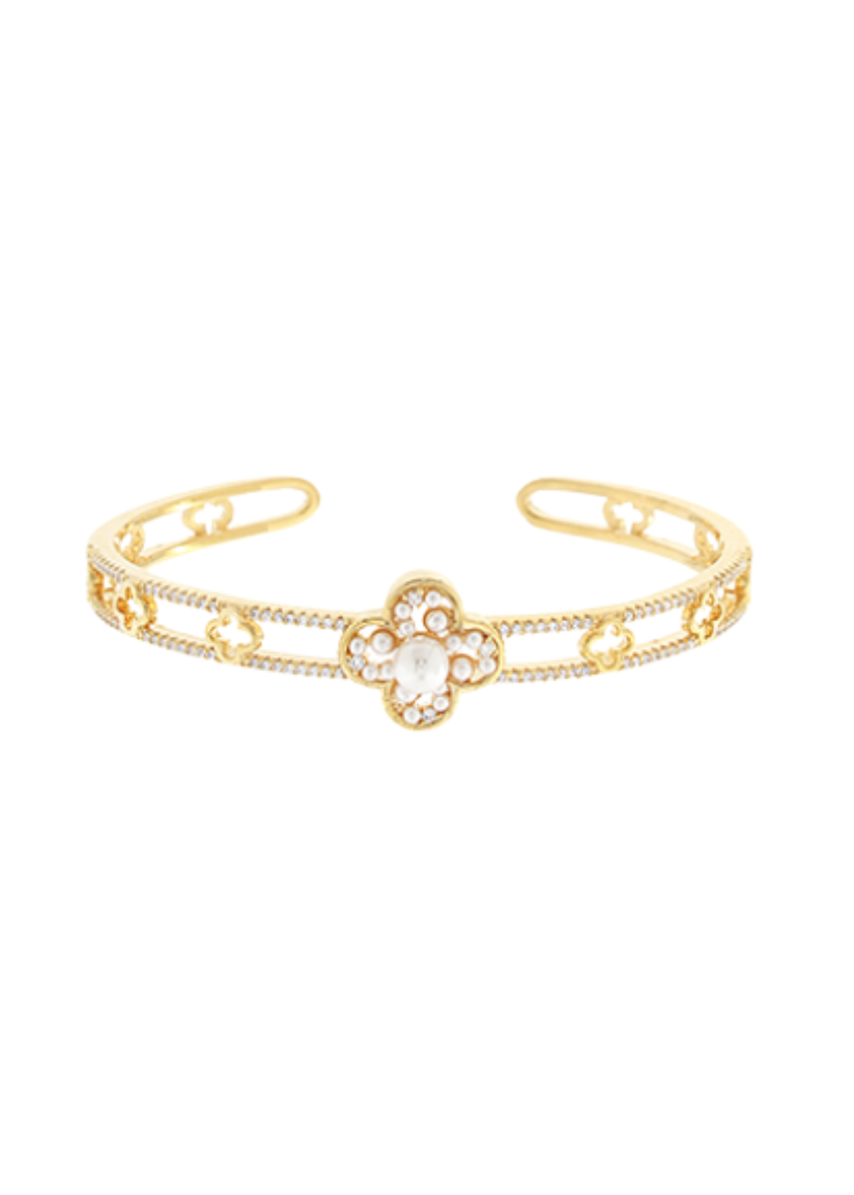 Pearl Clover & CZ Double Bar Bracelet