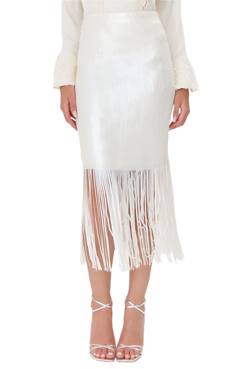 Milana Sequins Fringe Midi Skirt