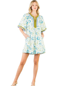 Short Sleeve Floral Pattern V-Neck Dress