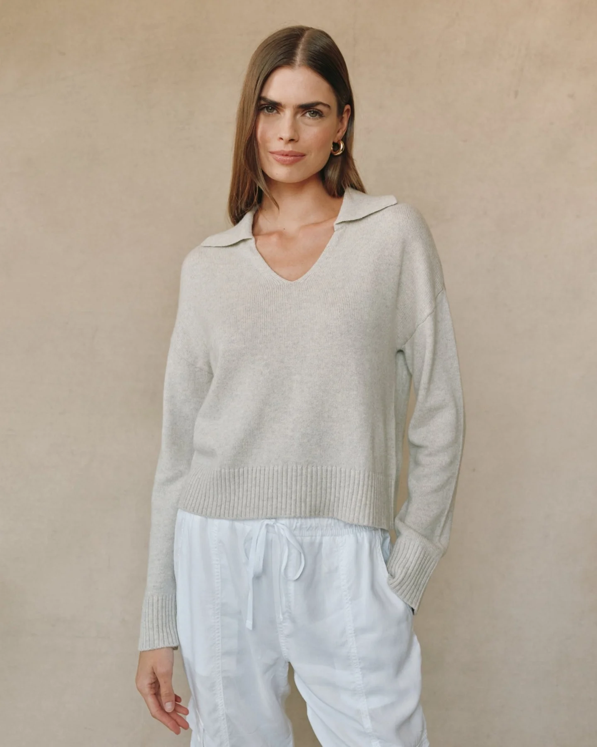 Pullover Sweater w/ Collar, Heather Moon