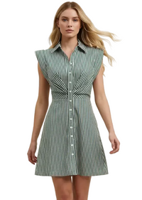 Stripe Cap Sleeve Button Down Mini Dress