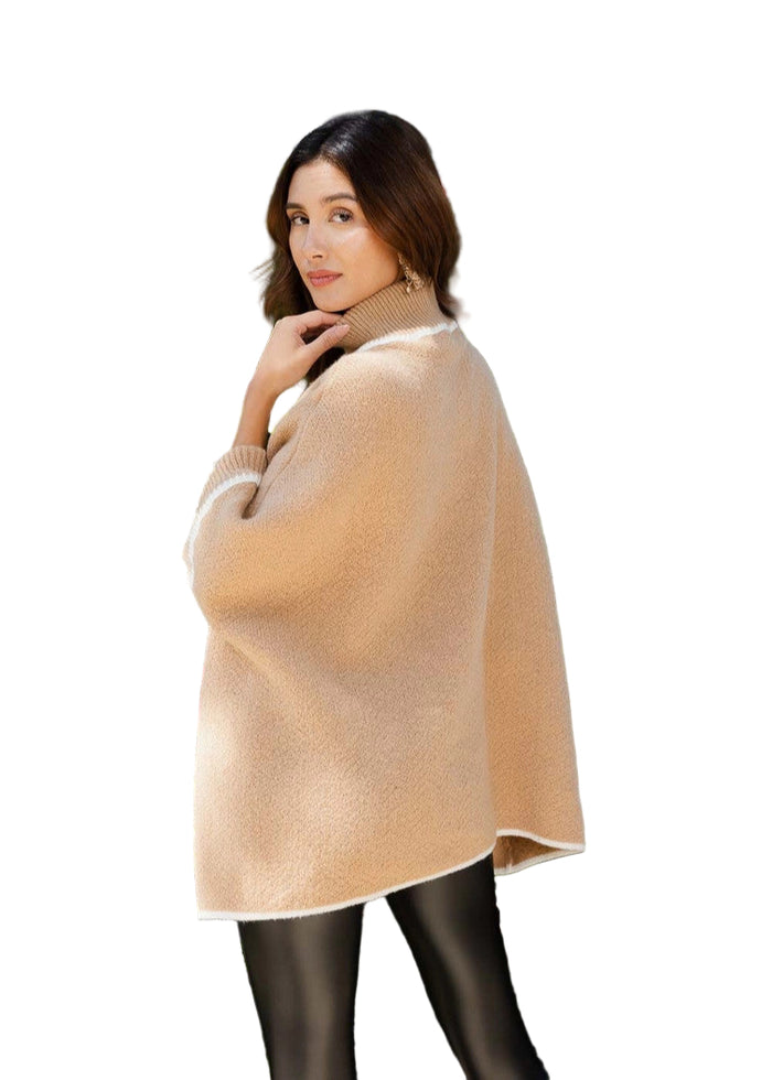Cozy Turtle Neck Poncho With Arm Holes